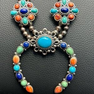 Vintage sterling silver Carolyn Pollack Multi Gemstones Squash Blossom Necklace